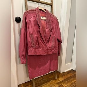 CHIA 100% Leather Jacket & Skirt Set